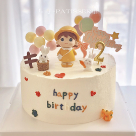 黄色衣服帽子女孩子生日蛋糕，装饰摆件儿童，小公主挎包人偶烘焙插件