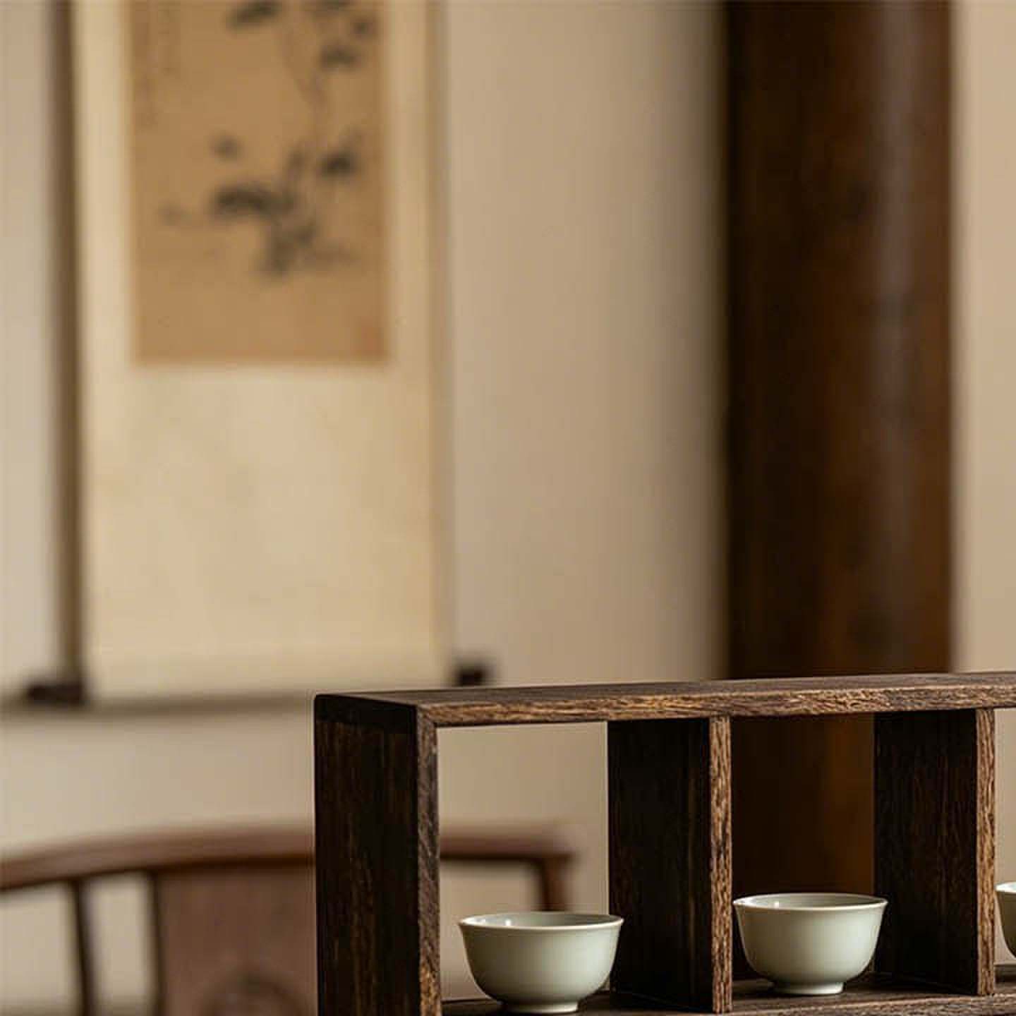 新中式实木博古架茶室桌面茶具收纳展示架多宝格置物架茶杯格子架