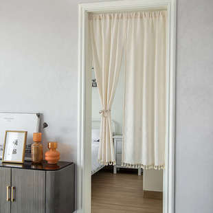 日系门帘双面棉麻家用半截免打孔布帘卧室厨房遮挡柜帘四季通用