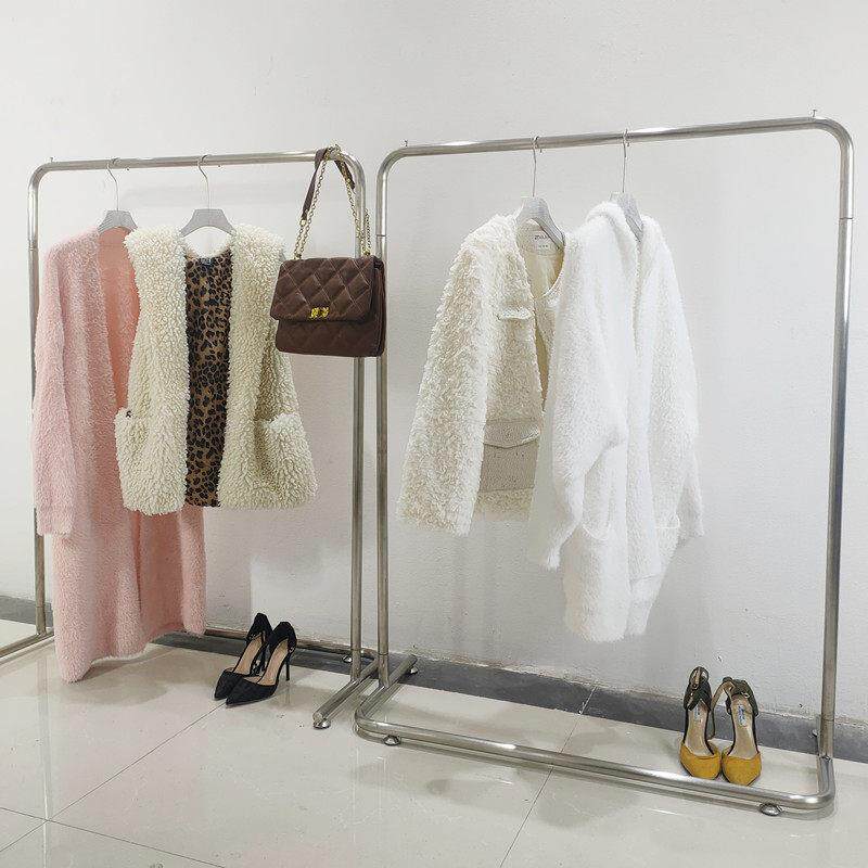 服装店展示架落地式不锈钢银色简约陈列女装货架中岛童装衣服架子