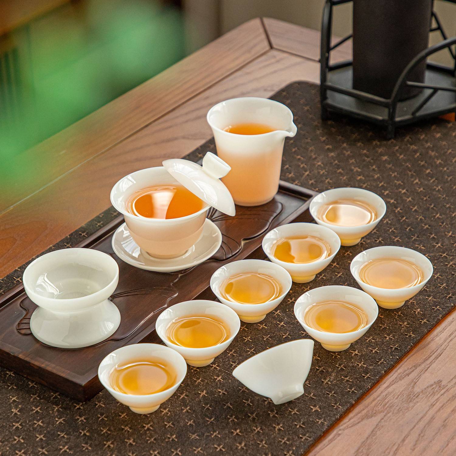 高档璞玉瓷功夫茶具套装简约纯白陶瓷盖碗喝茶杯整套家用刻字定制