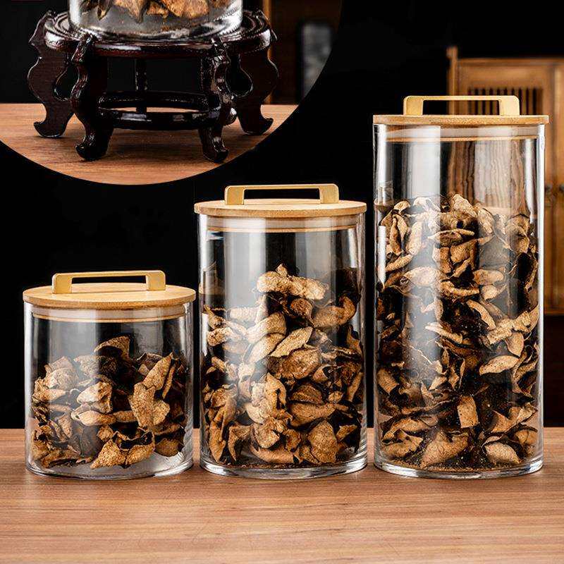厂家厨房杂粮陈皮咖啡豆玻璃密封储物罐大容量多尺寸实木盖收纳罐