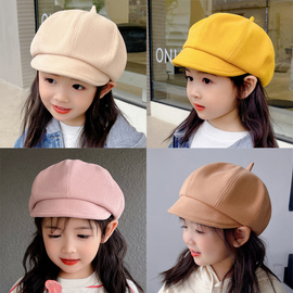 女童贝雷帽时尚韩版男童鸭舌帽，儿童八角小学生帽子，春秋冬保暖防风