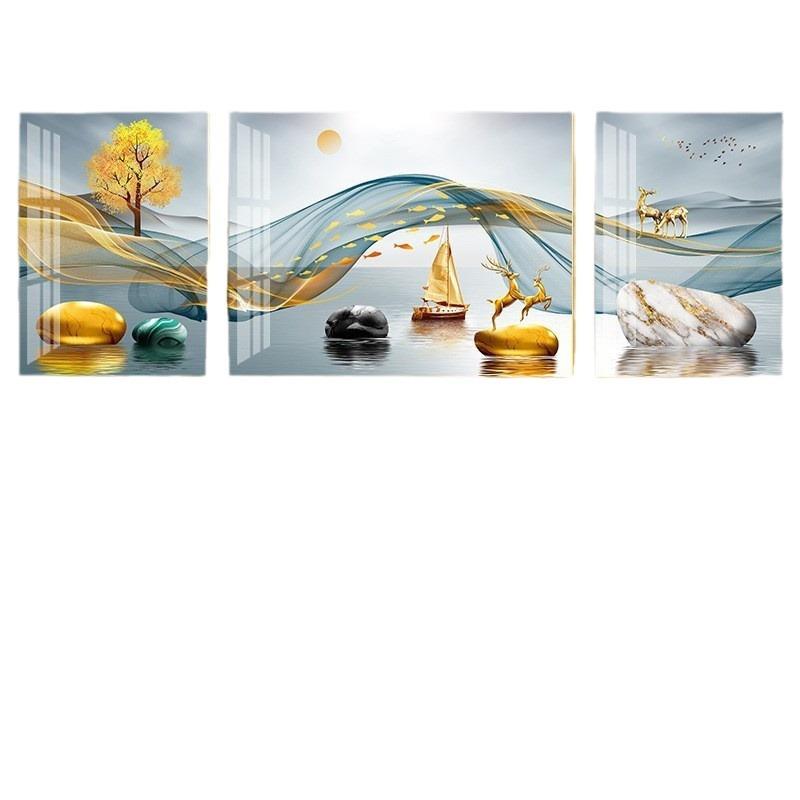 客厅装画北欧饰风格有框画挂画沙背墙画壁画金属框轻奢景发AL6539