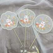 刺绣团扇古风扇子中国风绣花玉兔圆形异形汉服舞蹈扇仿苏绣宫扇