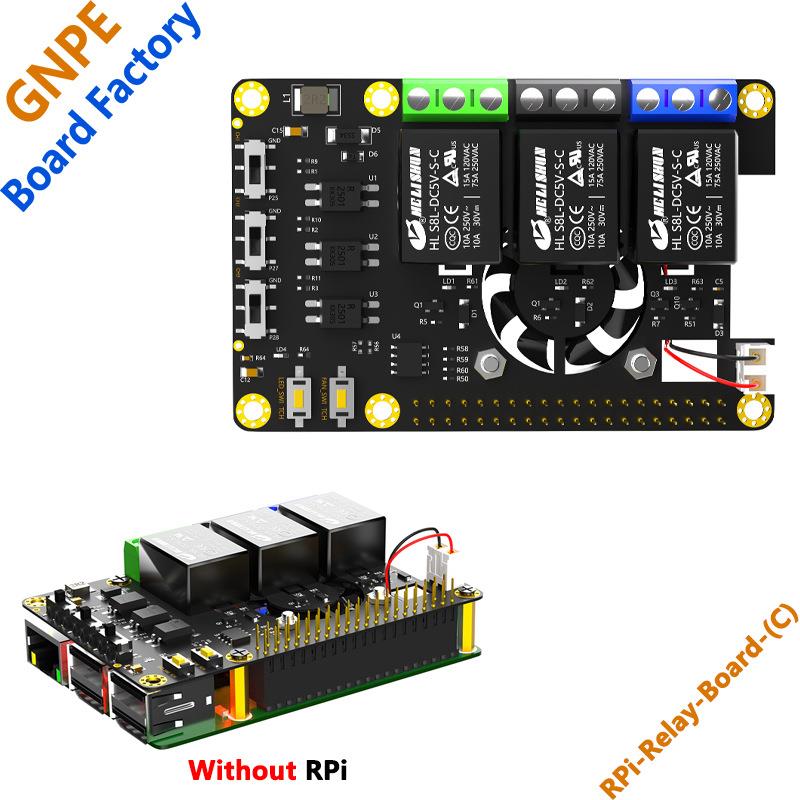 树莓派继电器扩展板 带风扇和RGB-LED 3路继电器控制