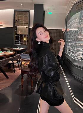 高端黑色绵羊皮衣外套女2026春秋季新款韩版复古气质夹克收腰上衣