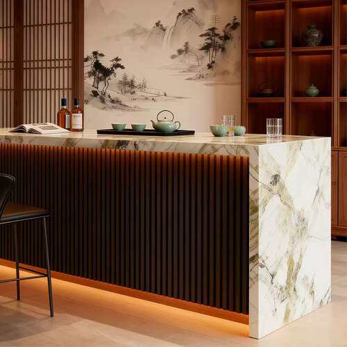 家用吧客厅岩板吧台中岛餐桌一体高物端家用齐平大储导台西厨VRI