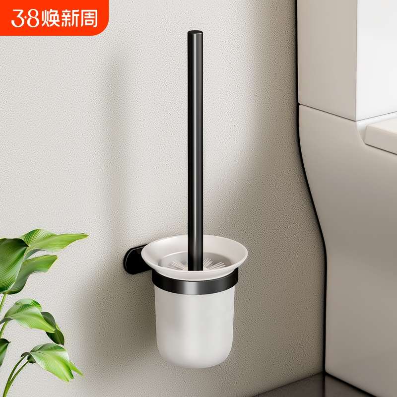 免打孔太空铝马桶刷套装厕刷架卫生间马桶刷架子厕所刷带马桶刷杯图片
