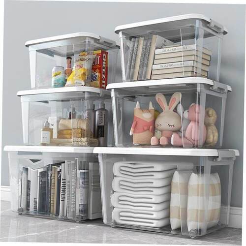Large Transparent plastic storage box front open Toy clothes
