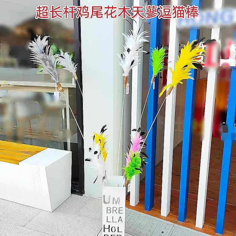 猫玩具超长杆鸡尾花/鸵鸟毛逗猫棒铃铛木天蓼三节可伸缩宠物用品