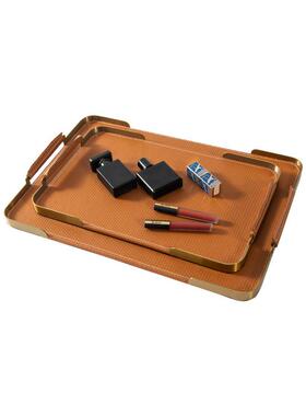 现代简皮约革金属托盘摆样件板间客厅RZ-1710酒店餐柜桌台软装饰