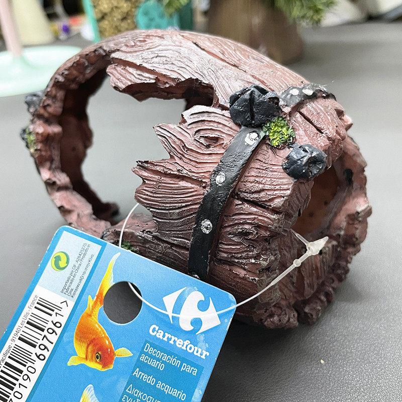 出口外单室内装饰摆件鱼缸水族箱造景装饰小摆件棕色树脂酒桶造型