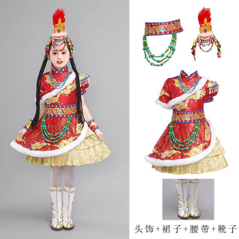 高档表儿童舞少藏族服装六一数民族服装藏服女童开场独唱盛装舞蹈