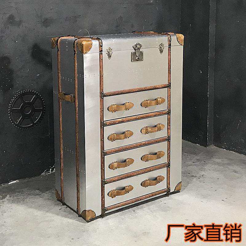 loft工业风铝皮储物边柜6抽翻盖藤条墙边美式个性创意收纳斗柜子