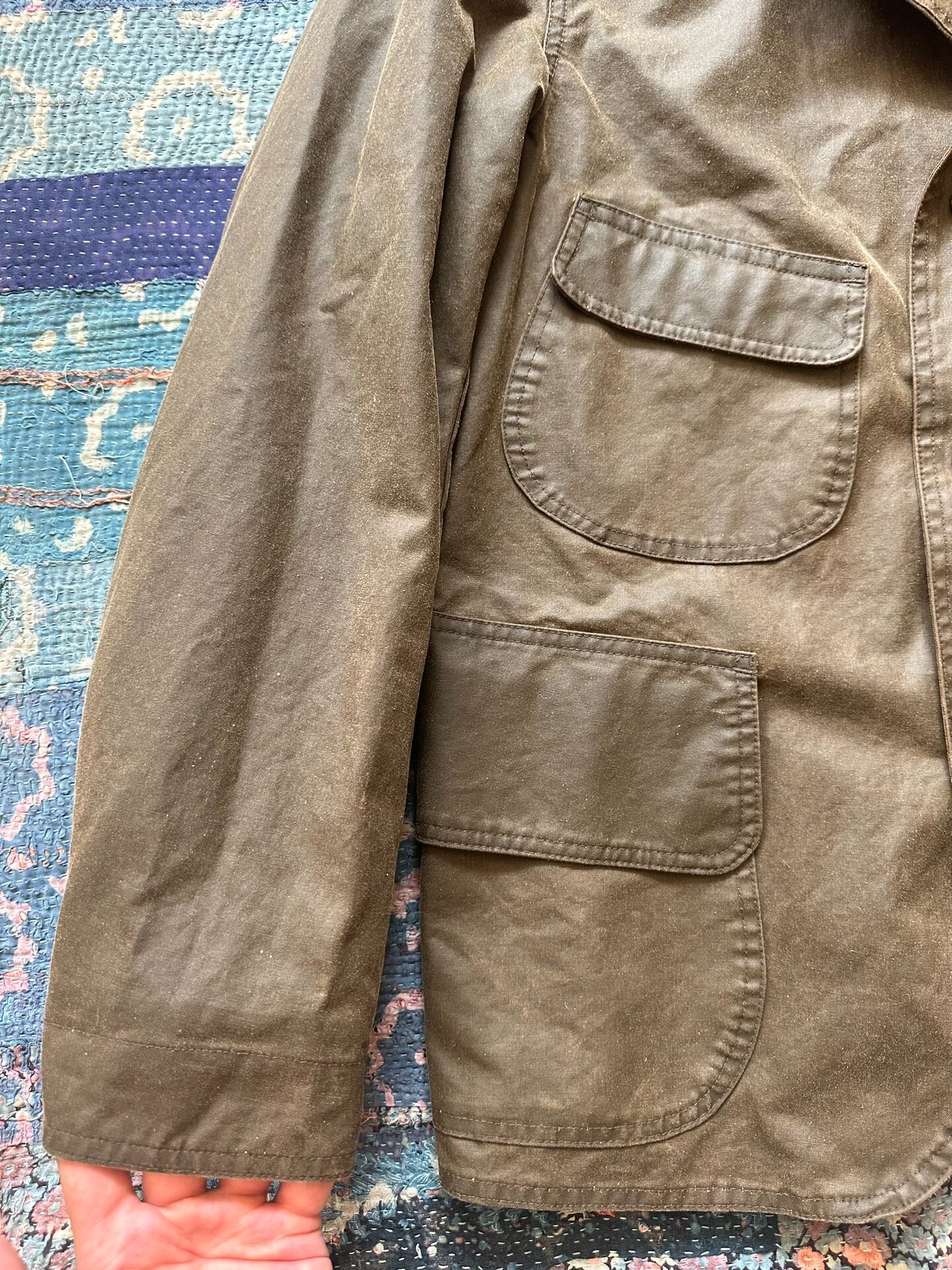 RRL Brown Waxed Hunting Jacket — detail