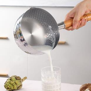 新款 木 直销304不锈钢雪平锅无涂层奶锅辅食油炸锅加厚泡面锅日式