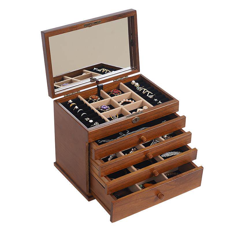 正品中国风木质戒带锁首大收纳盒公主实木多层容量首饰盒女指手表