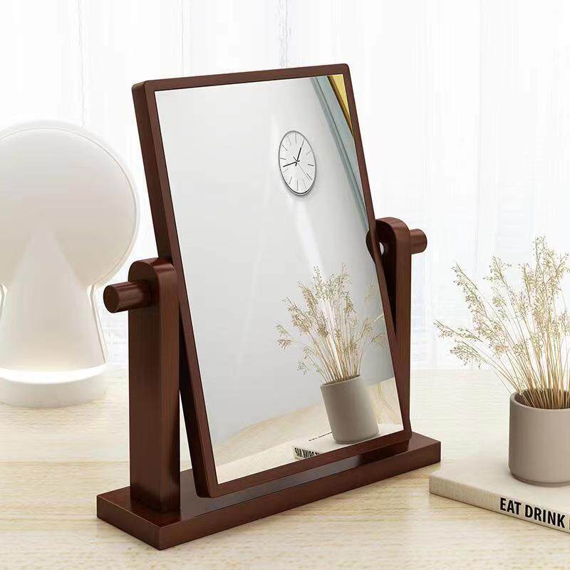 实复古镜子AUT高清台式桌面木质化妆镜木号学生妆宿舍便携折叠大