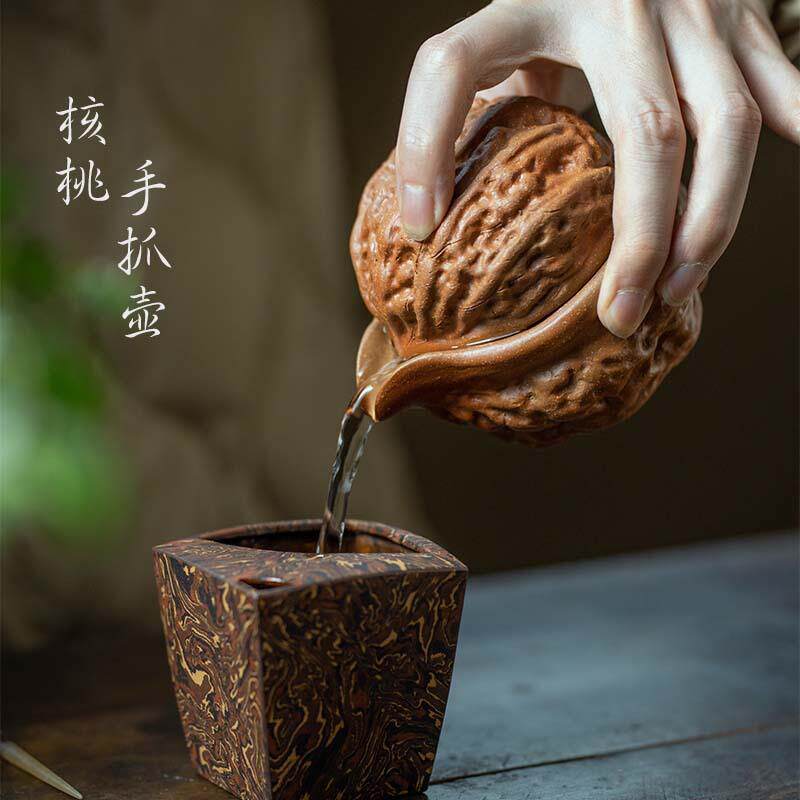 紫砂核桃壶公道杯分茶器仿生器手抓壶一壶一杯茶道配件茶具品茗杯