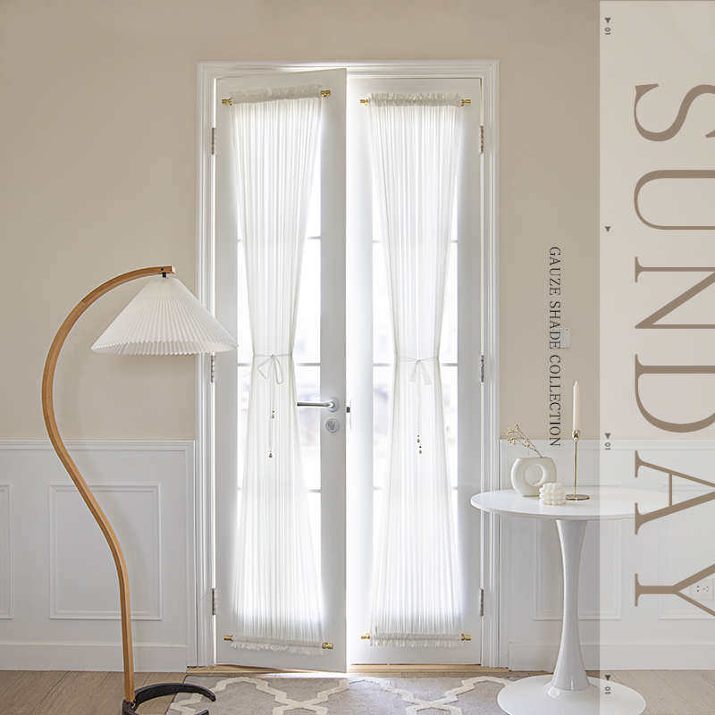 S588法式白色雪纺穿杆式绷纱免打孔内开窗魔术贴卫生间不透人纱帘,居家布艺,成品窗帘,淘宝优惠券,粉丝福利购,淘宝优惠卷