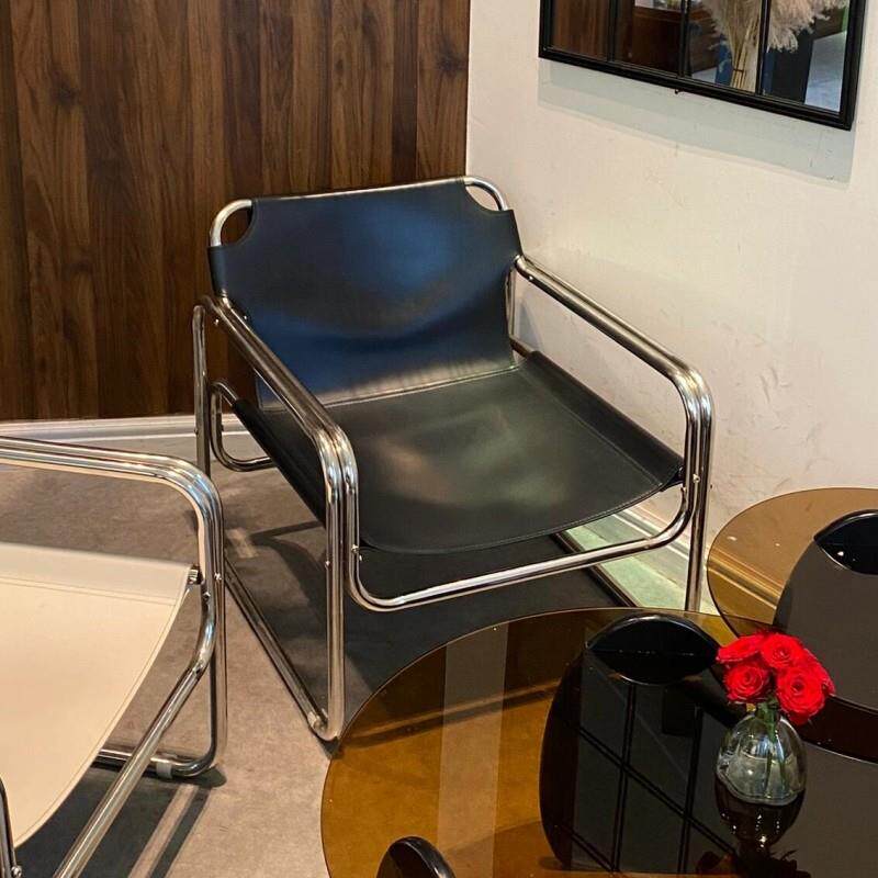 包豪斯椅子意式马鞍皮餐椅极简高级感咖啡厅休闲 椅设计师北欧躺