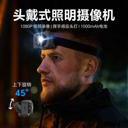 高清五轴防抖头戴运动摄影机适用户外骑行登山记录设备 1080p头灯