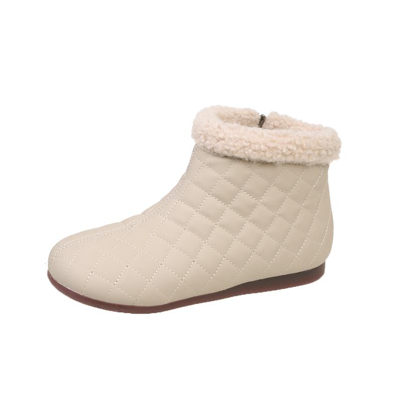 百搭GYC棉靴软皮白短筒地雪靴女2024冬季新底款加绒平格子色大码