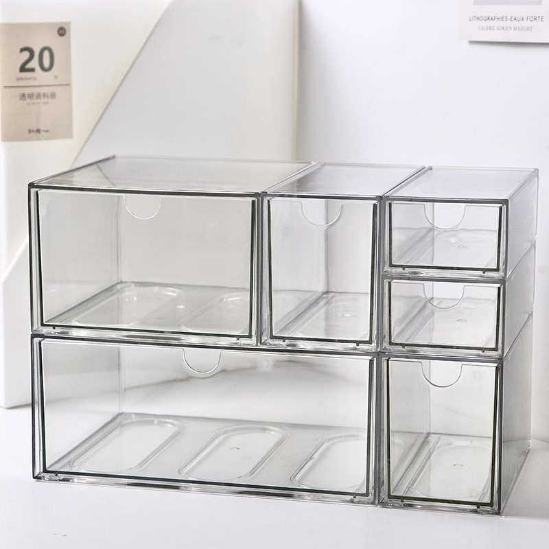 桌面收纳盒抽屉式书桌上文具整理盒子亚克力透明防尘办公室置物架