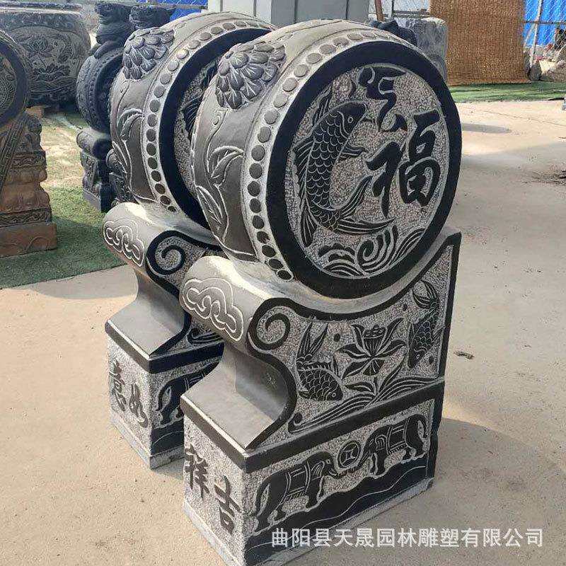 仿古门墩石狮子厂家小象雕刻曲阳青石门口一对石鼓摆件