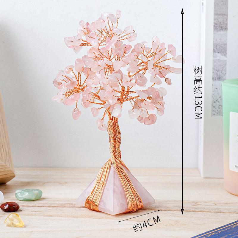 天然水晶金字塔款水晶发财树工艺品摆件碎石树脂能量塔Orgone底座