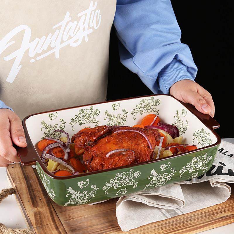 欧式双耳陶瓷盘餐具家用托 托盘烘焙烤碗家居大汤盘烤箱烤盘大号