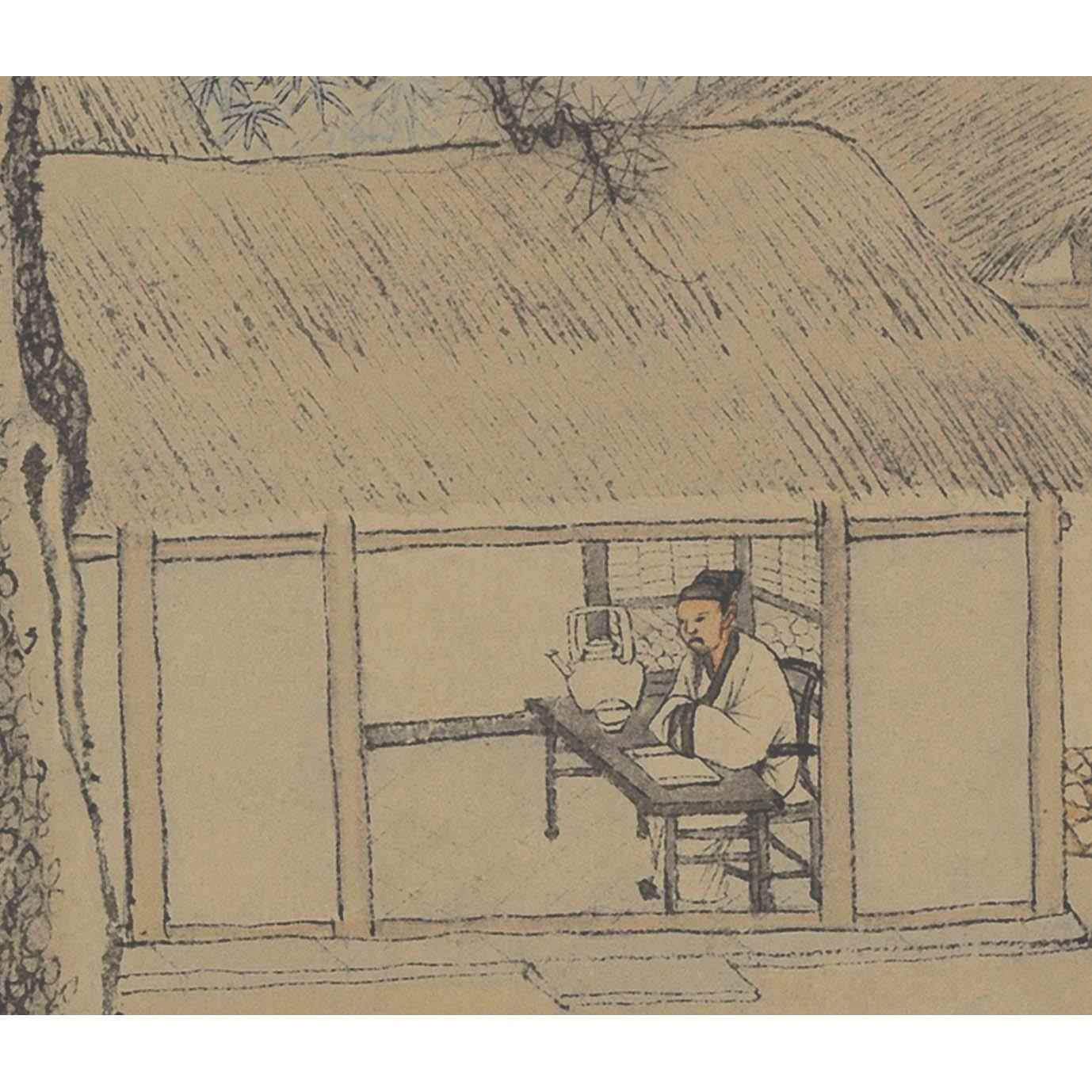 新品明唐寅事茗图国画