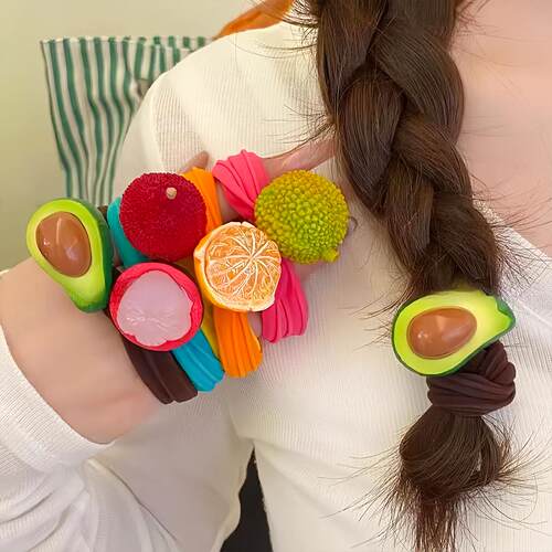 Cute fruit hair ties, dopamine-inspired girly hair ropes, el