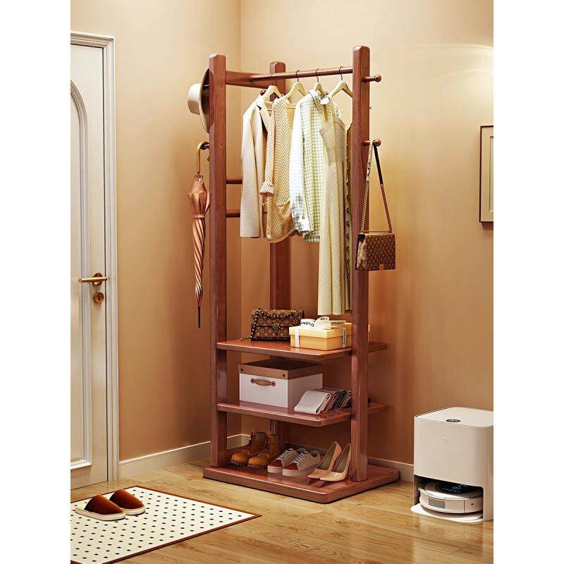 实木衣帽架落地挂衣架进门小户型省空间多层置物架卧室衣服收纳架