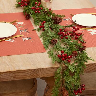 Christmas Pine Vine Garland with Red Berries Rattan Home