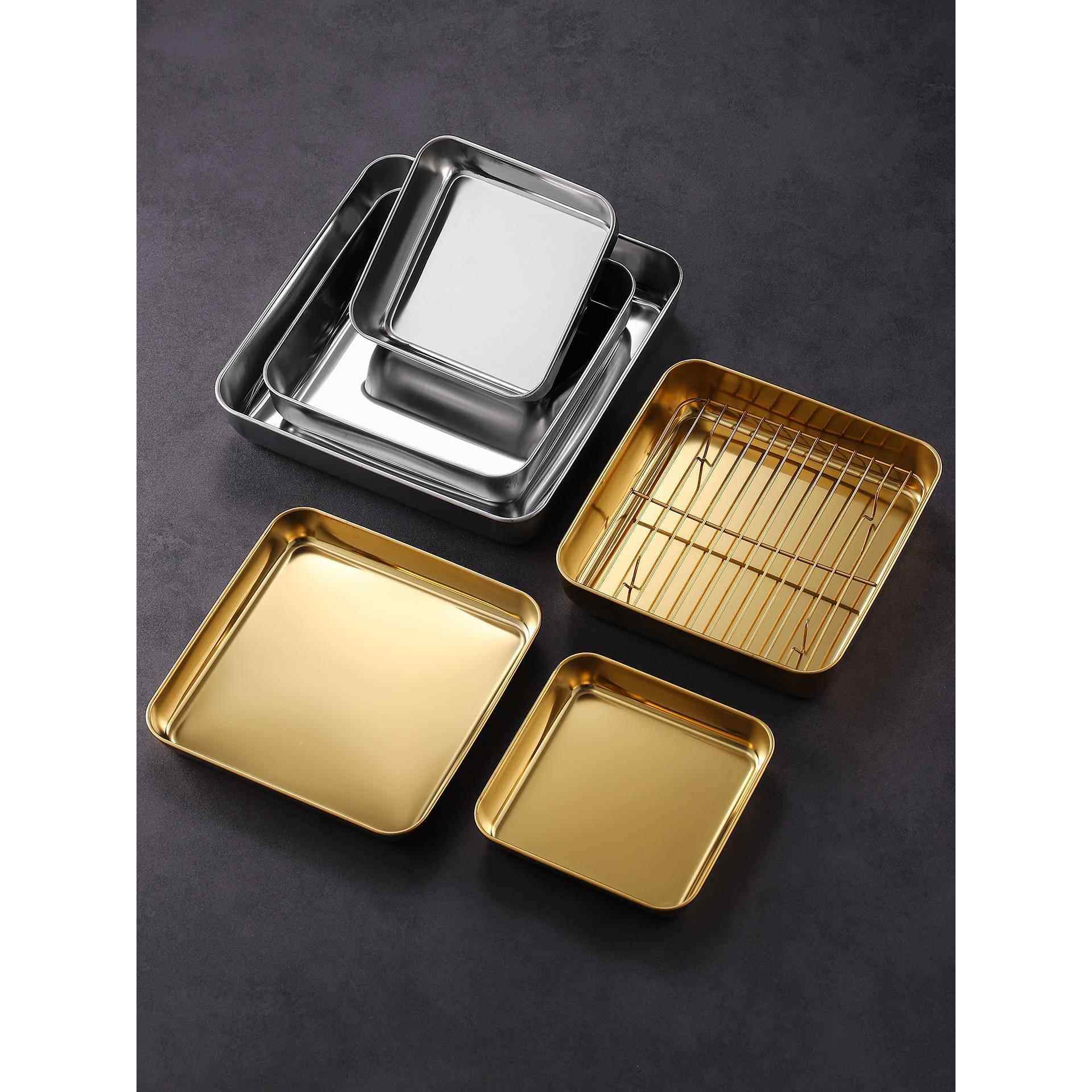 正方形盘带网沥油盘多功能不锈钢蒸烤箱盘备菜盘餐盘空气炸锅盘子,餐饮具,盘,淘宝优惠券,粉丝福利购,淘宝优惠卷