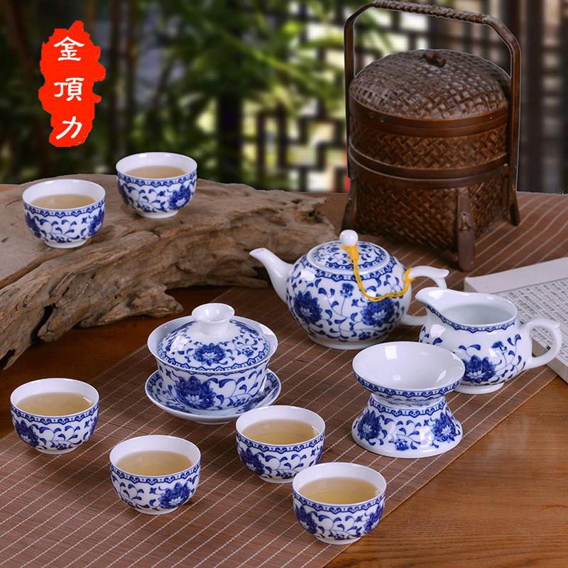 景德镇青花陶瓷功夫茶具套组粉彩盖碗茶壶薄胎家用办公室茶具礼品