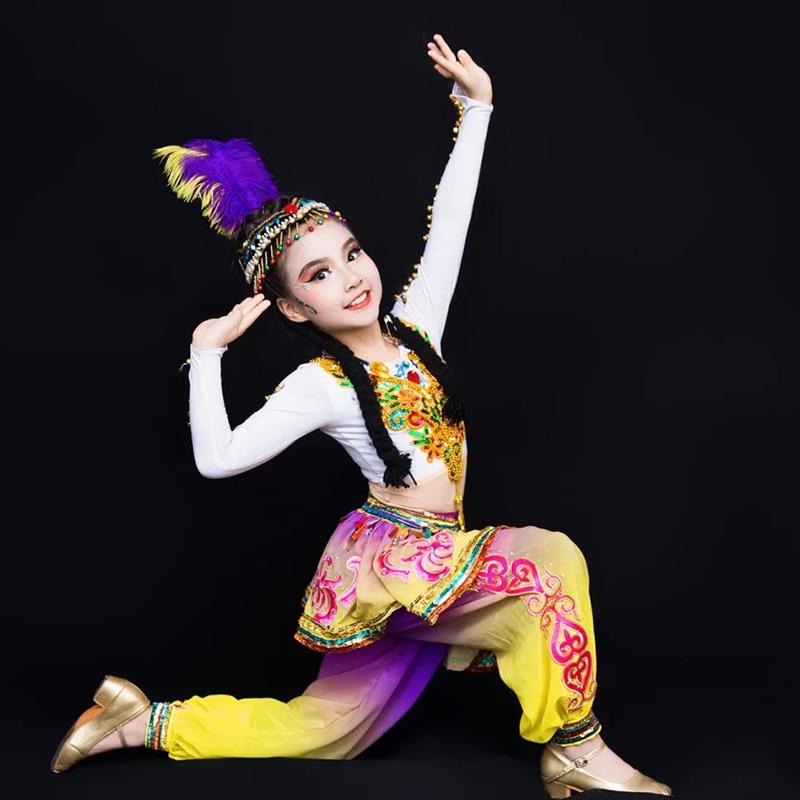 高档新疆艺蹈少数民族演出服铃铛尔儿舞维舞吾族女 童新娃哈哈考