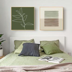 生机释然北欧现代装饰画绿色小清新客厅背景墙挂画抽象线条民宿画