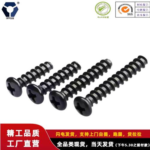 PB2x4→2x12黑色不锈钢圆头自攻平尾螺丝GB845-F型防锈盐雾达克罗