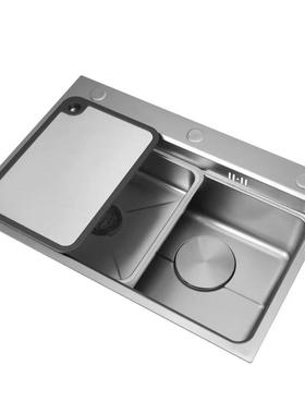 6846新款304不锈钢米粒大单盆带菜板多功能子母洗菜盆闪银大水槽