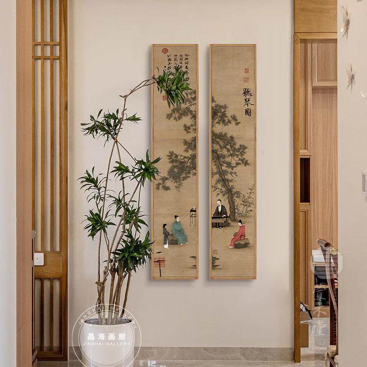 新中式听琴图装饰画中古风人物花鸟山水多联客厅过道玄关大气挂画