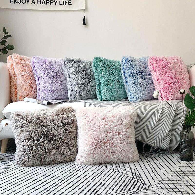 European solid color plush pillowcase sofa cushion cover抱枕图片