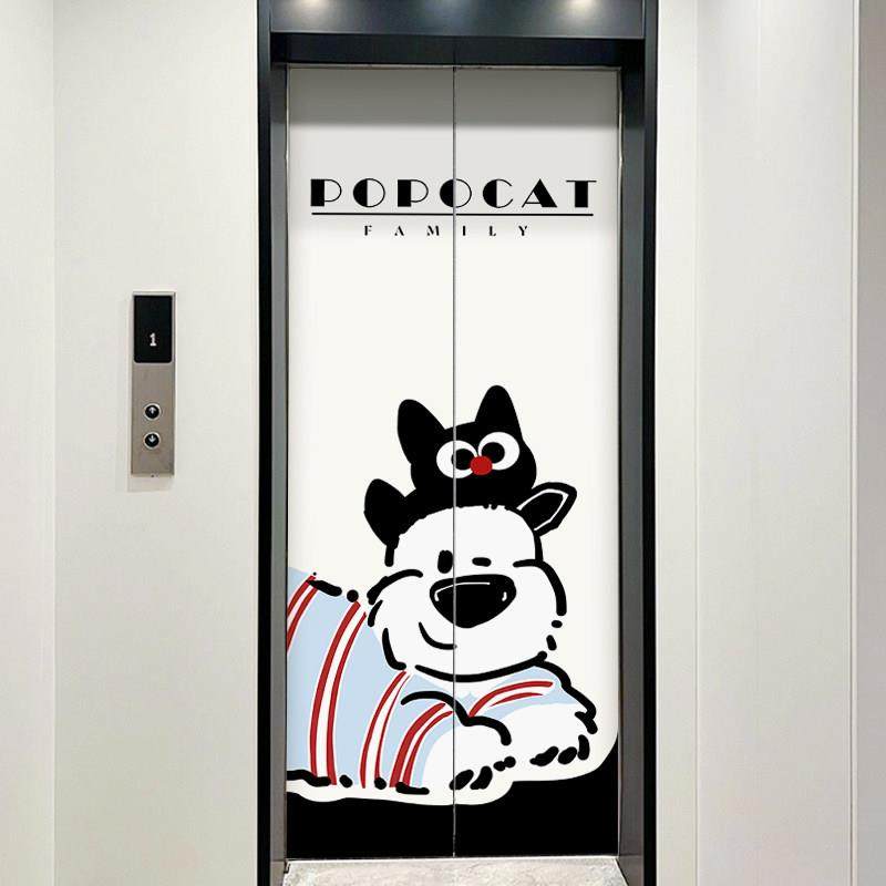 电梯门贴纸高级感卡通装饰门贴自粘防水入户电梯贴膜一梯一户贴画