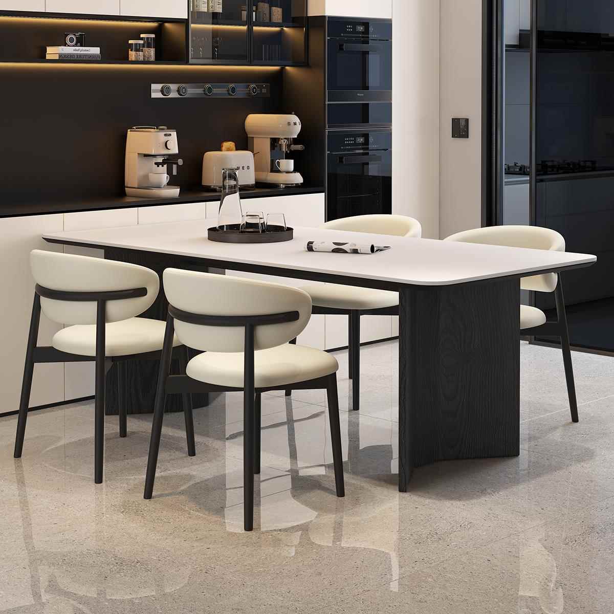 轻奢意式极简小户型长方形家用复古风岩板餐桌椅组合实木简约桌子