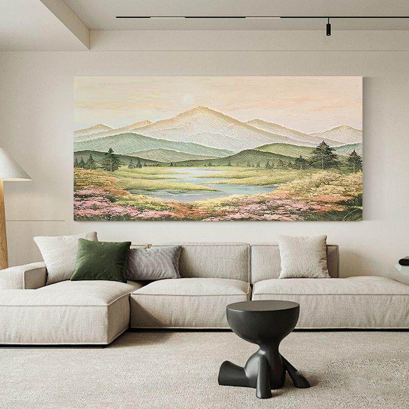 顺丰YB 纯手绘油画《初春金山》客厅立体花卉挂画卧室床头风景装