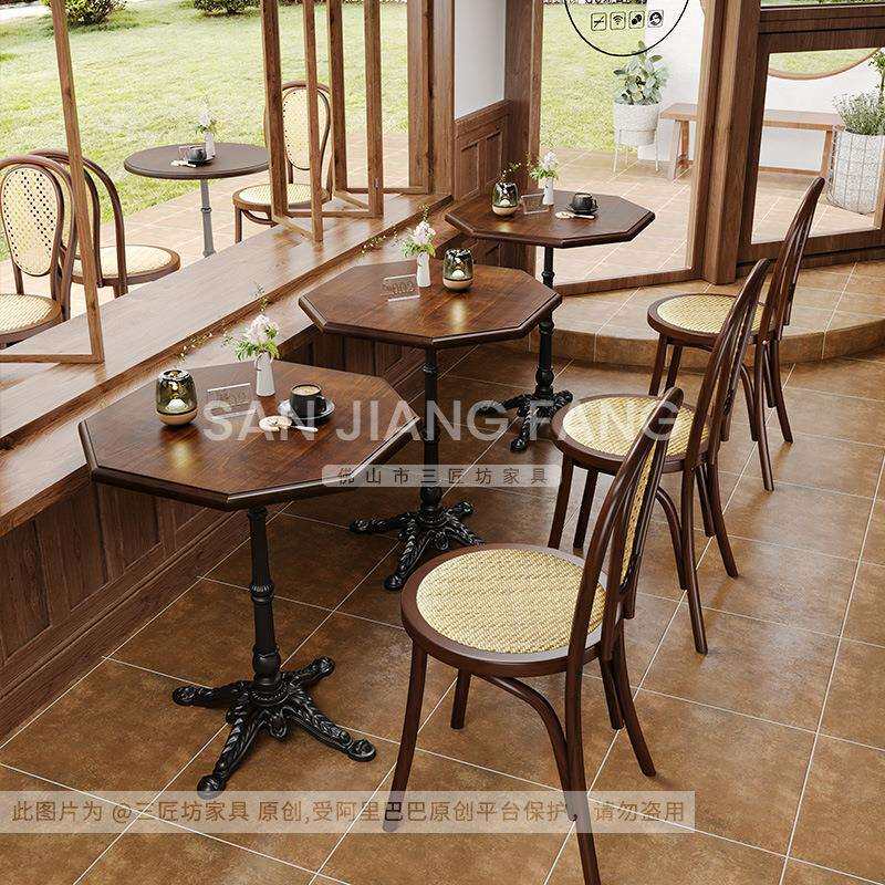 咖啡厅桌椅实木美式复古主题西餐厅椅子奶茶店网红甜品烘焙店桌子