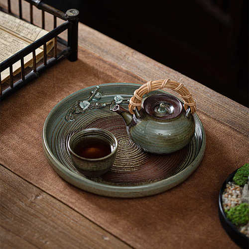 仿古干小型日式家用泡承托壶简易禅意柴台茶茶盘储水盘烧台茶具