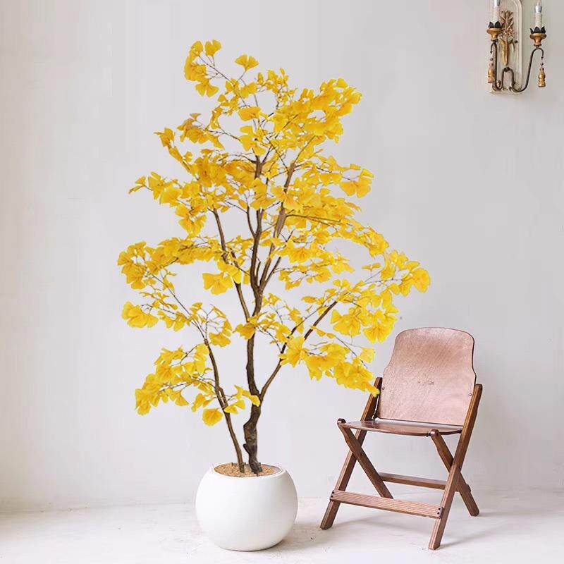仿真绿植盆栽银杏树带盆摆放假植物秋季景观银杏大型室外假树装饰